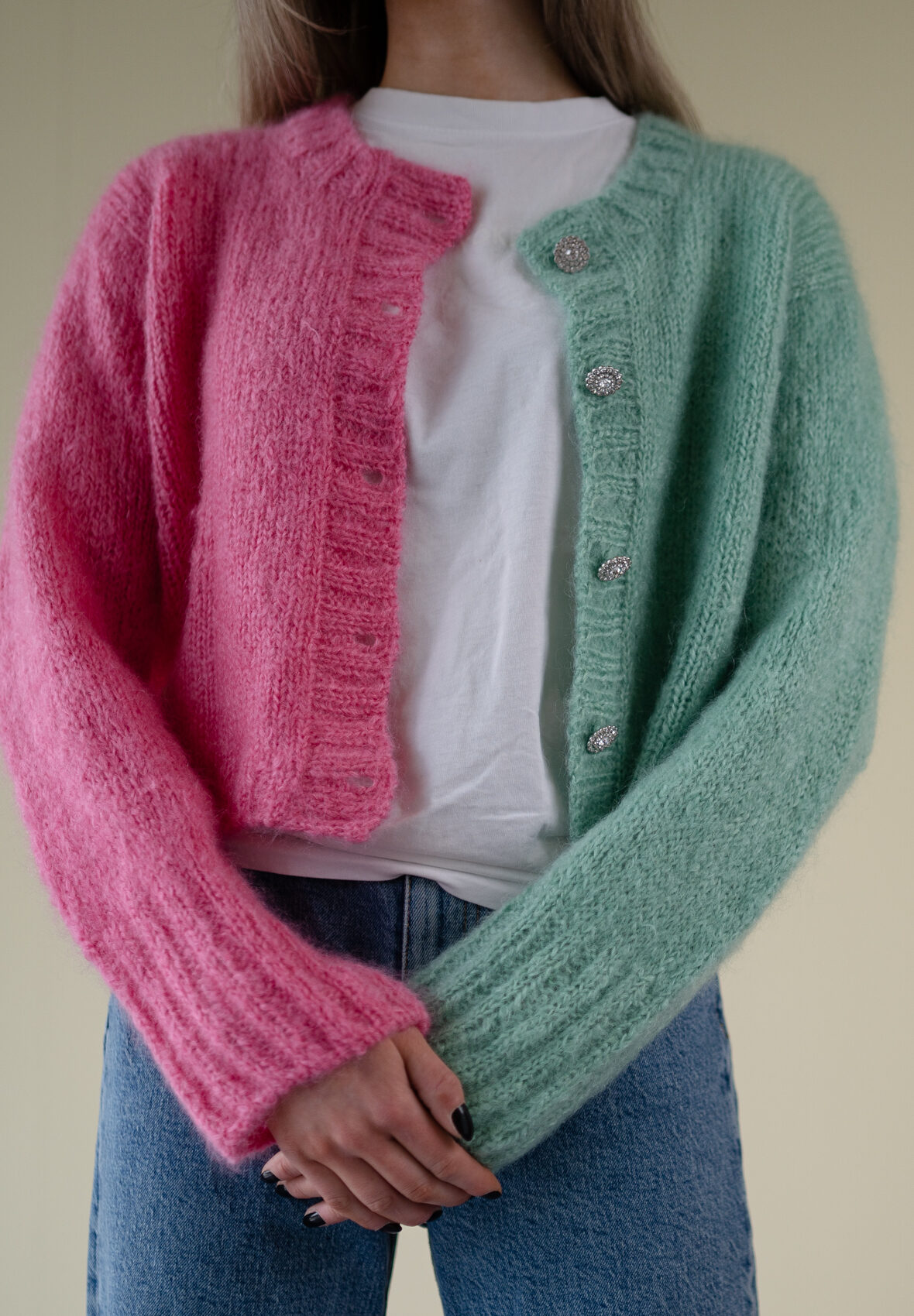 157768-SidebySide-cardigan-2-colors-kit - HipKnitShop cardigan mohair pattern