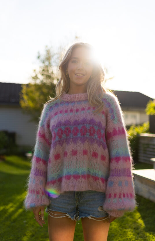 strikkegenser med farger og mønster oppskrift mohair 80talls genser