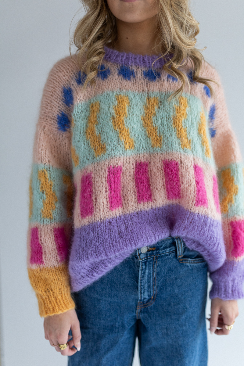 224622-Candyfloss-80s-Sweater-PurpleMint-Kit-7 - HipKnitShop strikkegenser 80tall fargerik fluff damegenser