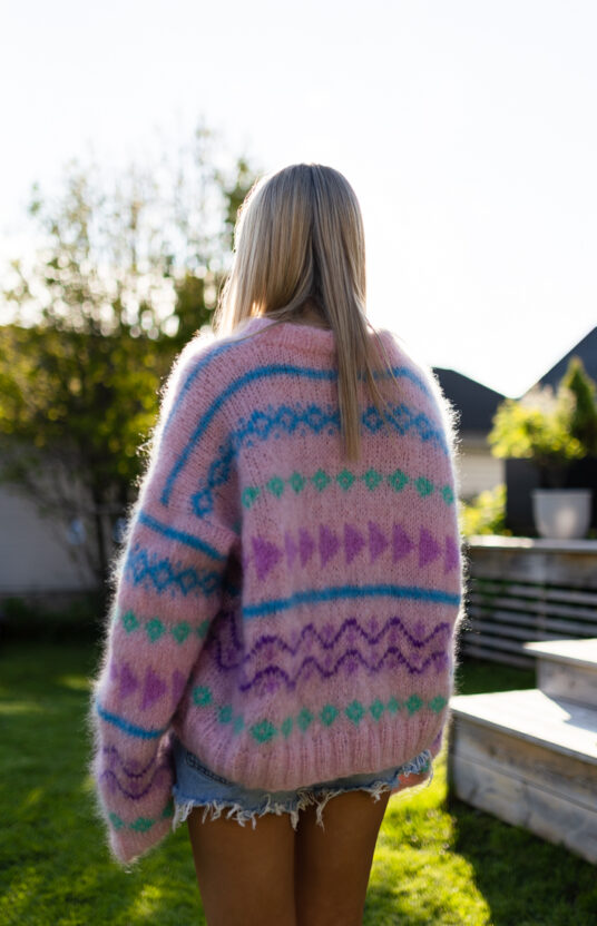 strikkegenser med farger og mønster oppskrift mohair 80talls genser