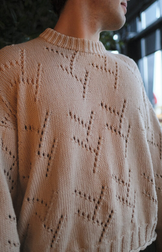 knitted sweater form men in cotton and eyelet structure. summer inspiration knit for men